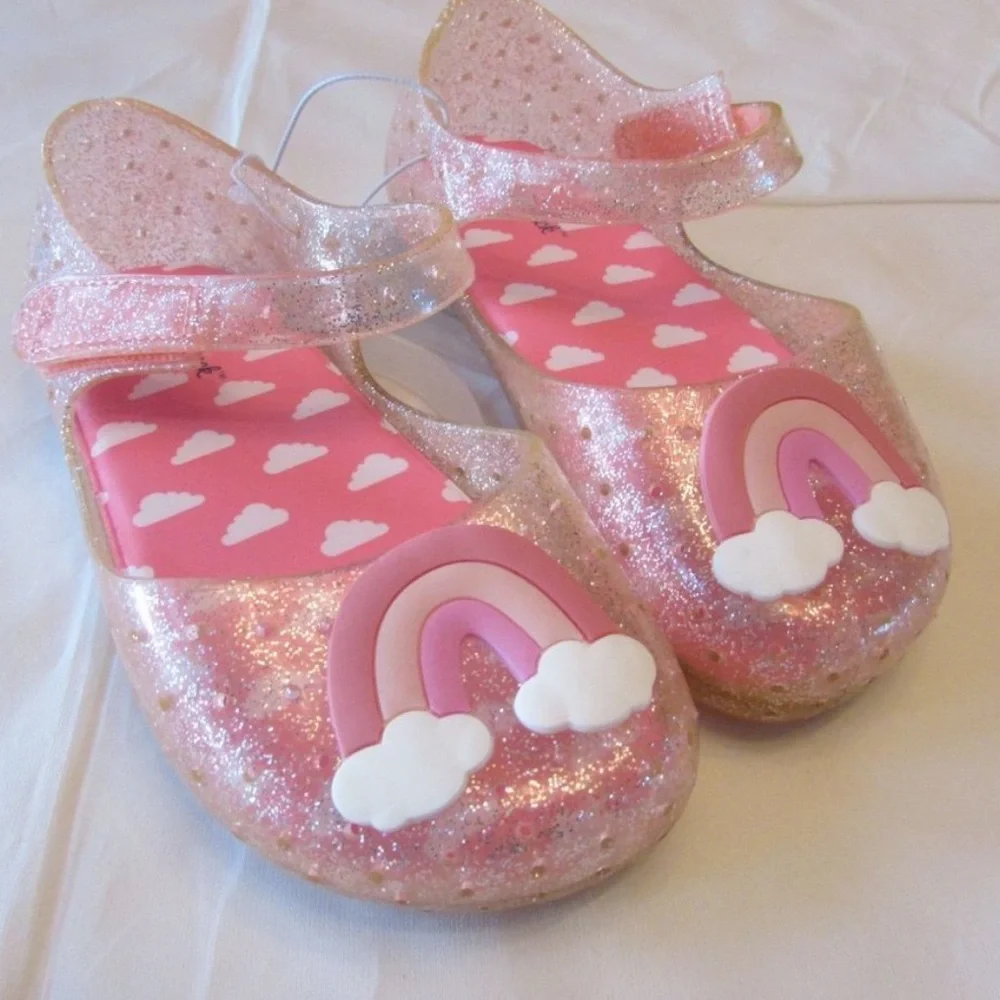 Cat & Jack Toddler Girl's Size 9 Hydee Rainbow Print Glitter Jelly Sandals Pink